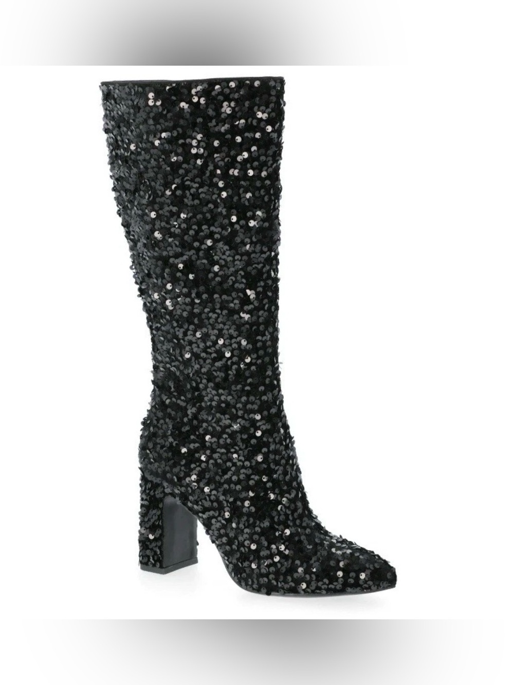 Steve Madden NYC Women's Tall Glitter Block Heel Boots, Black, Size 7 NWB